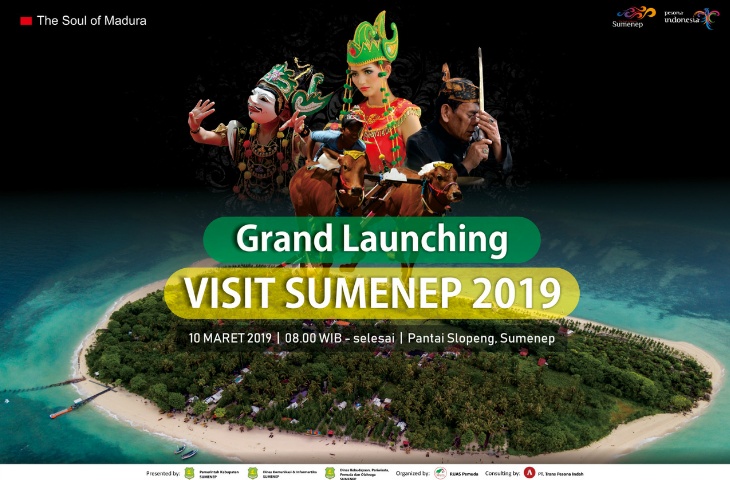 Pamflet Grand Launching Visit Sumenep 2019 di Pantai Slopeng pada tanggal 10 Maret 2019