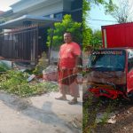 Mobil Box PT Pos Indonesia Seruduk Pagar Rumah Warga Sumenep
