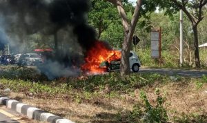 Mobil Tabrak Pohon Hingga Terbakar di Akses Suramadu