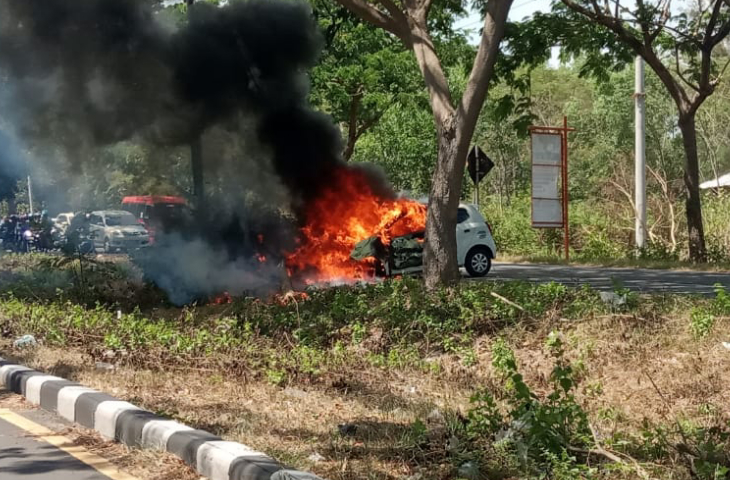 Mobil Tabrak Pohon Hingga Terbakar di Akses Suramadu