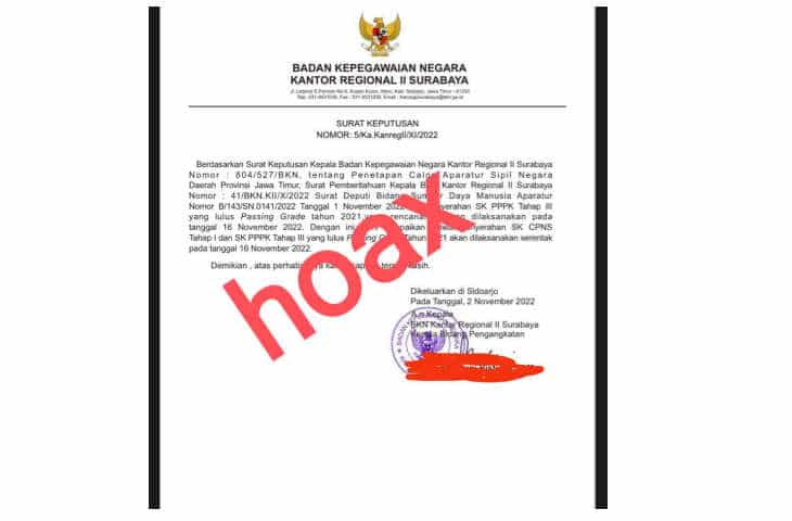 Hoax Surat BKN Kanreg II Surabaya